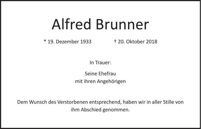 Traueranzeige Alfred Brunner