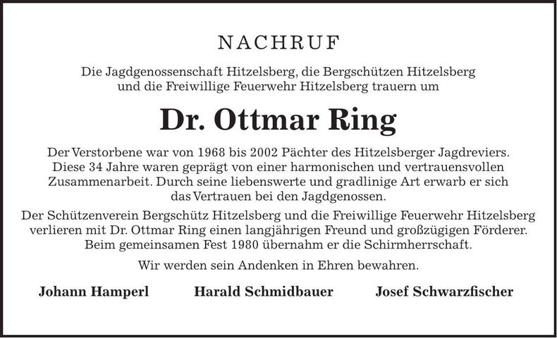 Traueranzeige Ottmar Ring Dr.