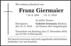 Traueranzeige Franz Giermaier