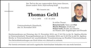 Traueranzeige Thomas Geltl
