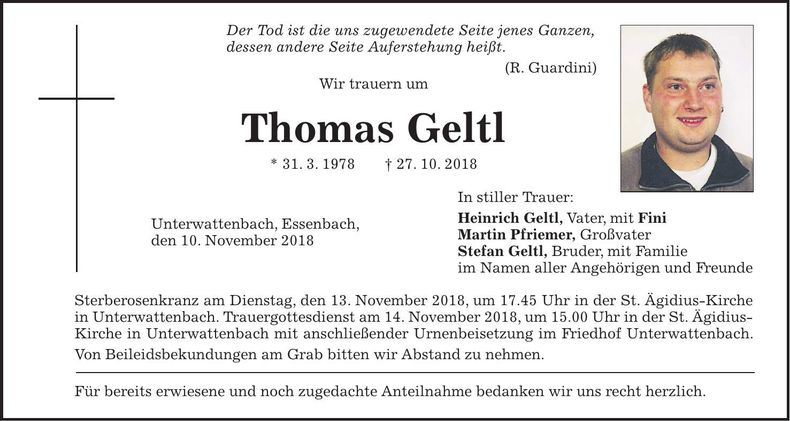Traueranzeige Thomas Geltl