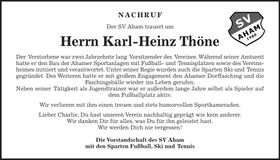 Traueranzeige Karl-Heinz Thöne