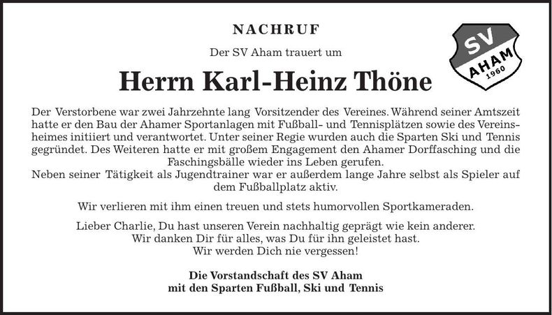 Traueranzeige Karl-Heinz Thöne