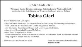 Traueranzeige Tobias Gierl