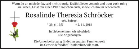 Traueranzeige Rosalinde Theresia Schröcker