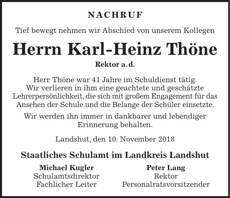 Traueranzeige Karl-Heinz Thöne