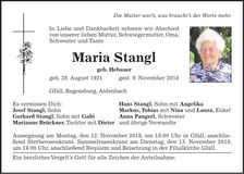 Traueranzeige Maria Stangl