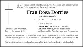 Traueranzeige Rosa Dörries
