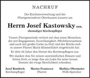 Traueranzeige Josef Kastowsky sen.