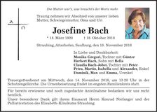 Traueranzeige Josefine Bach