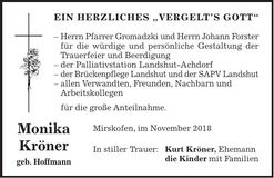 Traueranzeige Monika Kröner