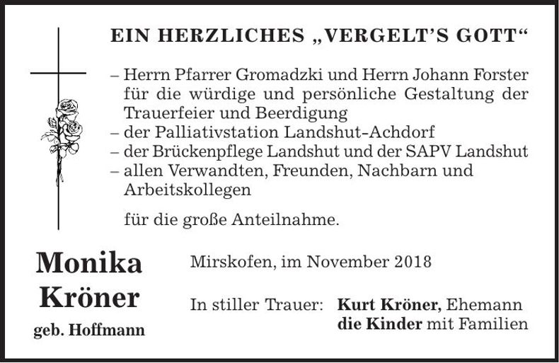 Traueranzeige Monika Kröner
