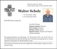 Traueranzeige Walter Scholz