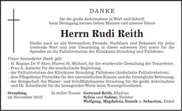 Traueranzeige Rudi Reith