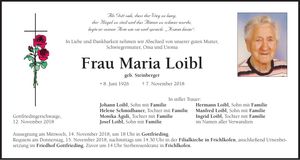 Traueranzeige Maria Loibl