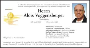 Traueranzeige Alois Voggensberger