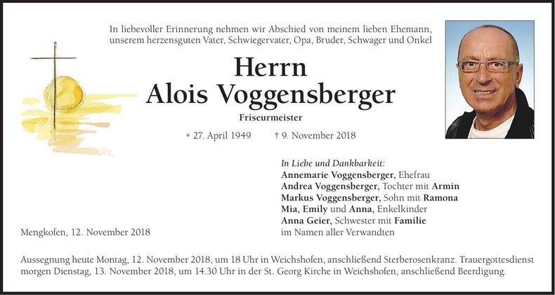 Traueranzeige Alois Voggensberger