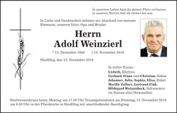 Traueranzeige Adolf Weinzierl