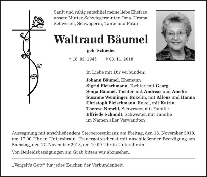 Traueranzeige Waltraud Bäumel