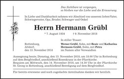 Traueranzeige Hermann Grübl