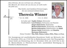 Traueranzeige Theresia Winner