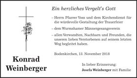 Traueranzeige Konrad Weinberger