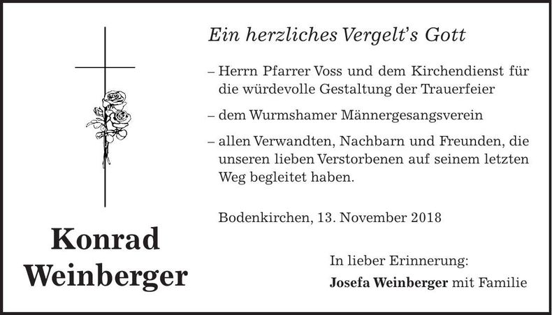 Traueranzeige Konrad Weinberger