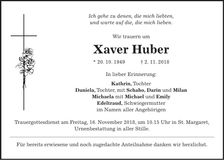 Traueranzeige Xaver Huber