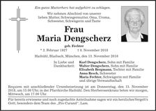 Traueranzeige Maria Dengscherz
