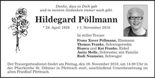 Traueranzeige Hildegard Pöllmann