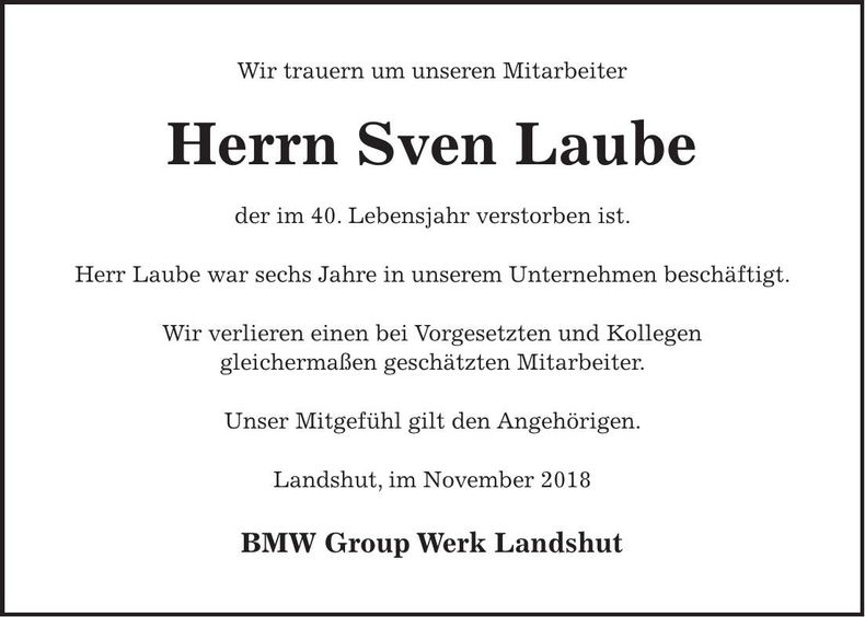 Traueranzeige Sven Laube
