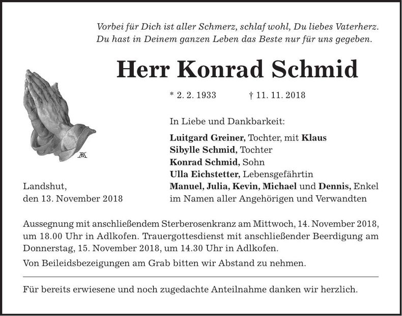 Traueranzeige Konrad Schmid