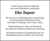 Traueranzeige Elke Depner