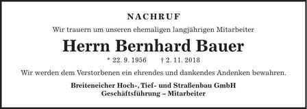 Traueranzeige Bernhard Bauer