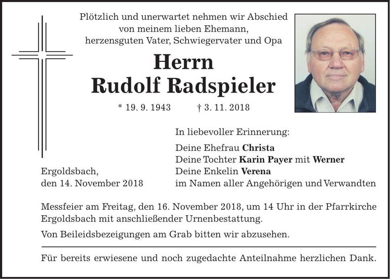 Traueranzeige Rudolf Radspieler