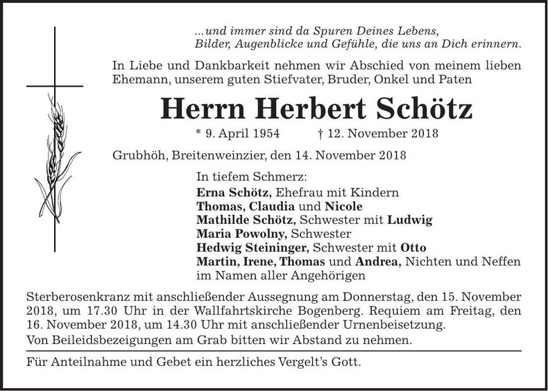 Traueranzeige Herbert Schötz