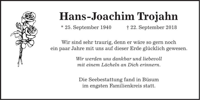 Traueranzeige Hans-Joachim Trojahn