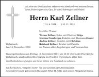 Traueranzeige Karl Zellner