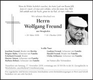 Traueranzeige Wolfgang Freund