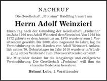 Traueranzeige Adolf Weinzierl