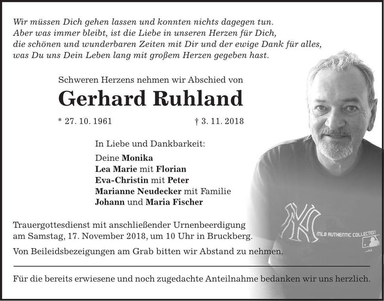Traueranzeige Gerhard Ruhland