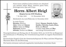 Traueranzeige Albert Heigl