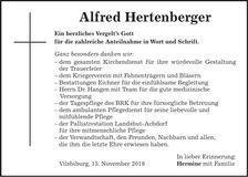 Traueranzeige Alfred Hertenberger