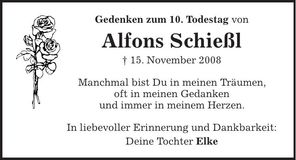Traueranzeige Alfons Schießl