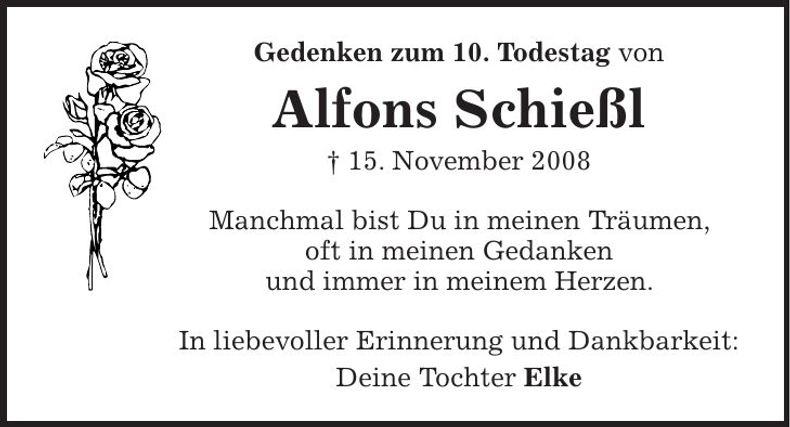 Traueranzeige Alfons Schießl