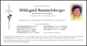 Traueranzeige Hildegard Rammelsberger