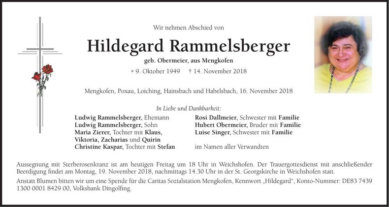 Traueranzeige Hildegard Rammelsberger
