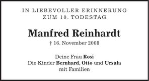 Traueranzeige Manfred Reinhardt