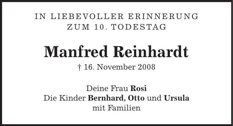 Traueranzeige Manfred Reinhardt