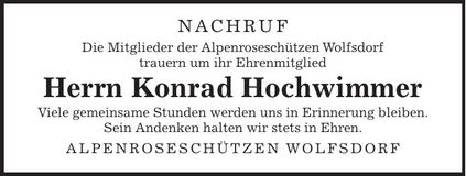 Traueranzeige Konrad Hochwimmer